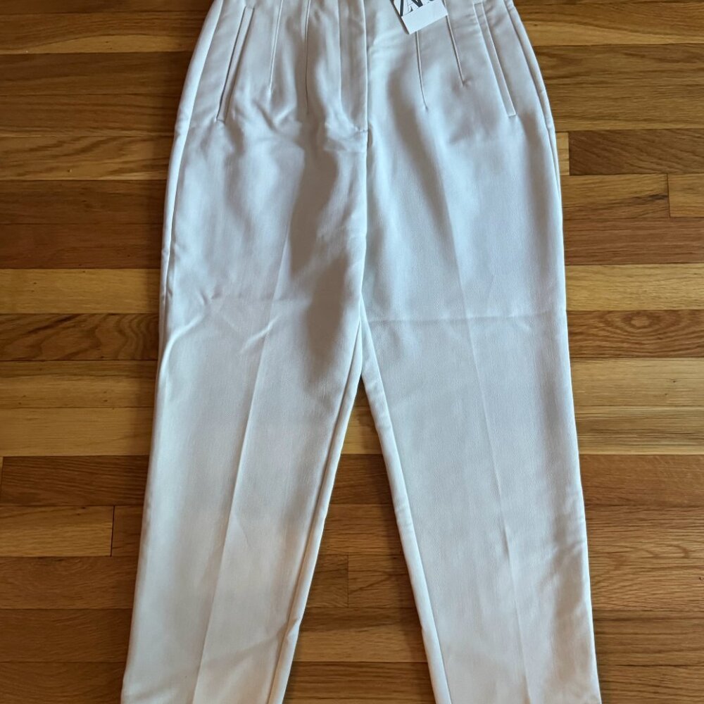 NWT Zara High Waisted Pants, Sand Beige, Size Medium - Picture 4 of 6